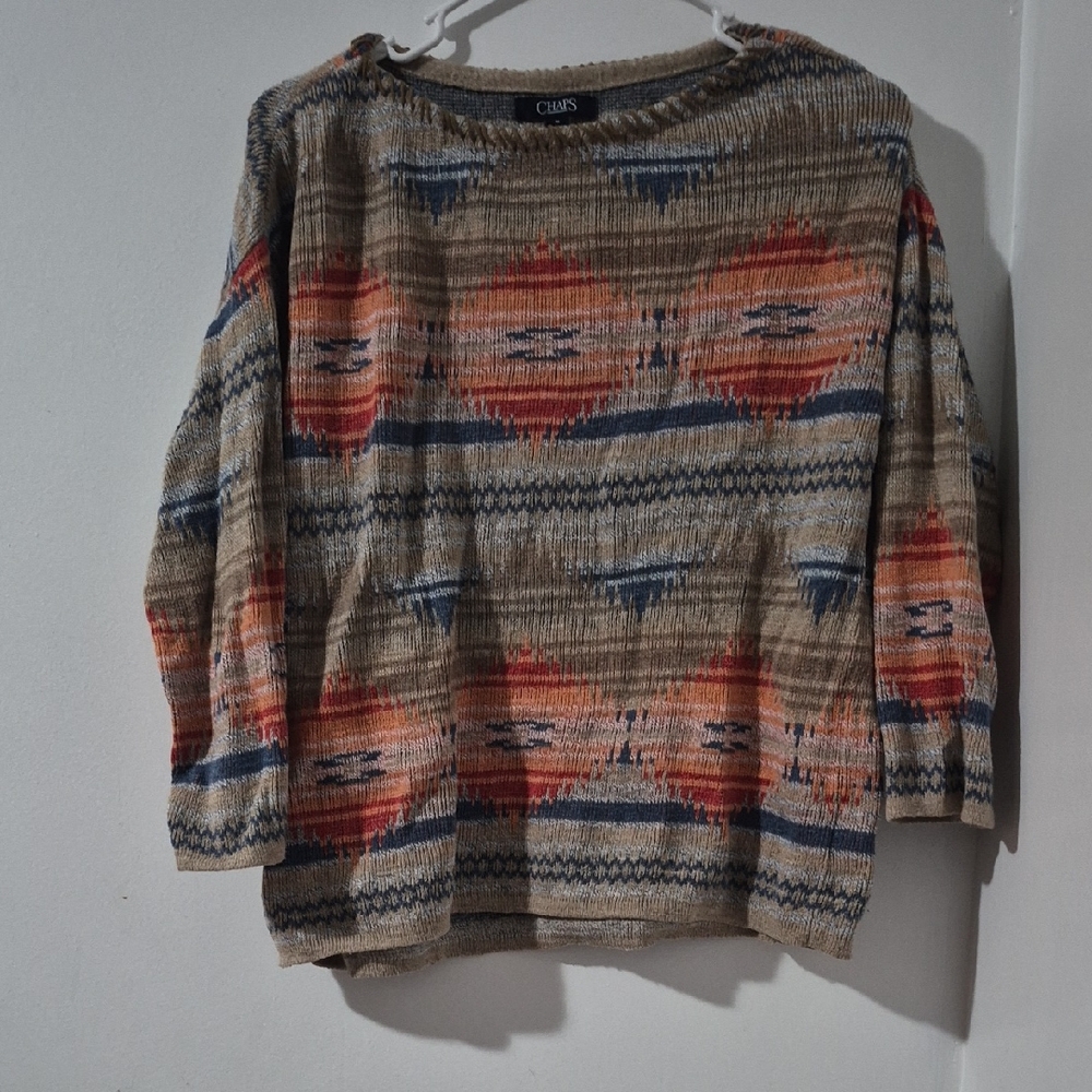 Chaps Beige and Gray Knit Pullover